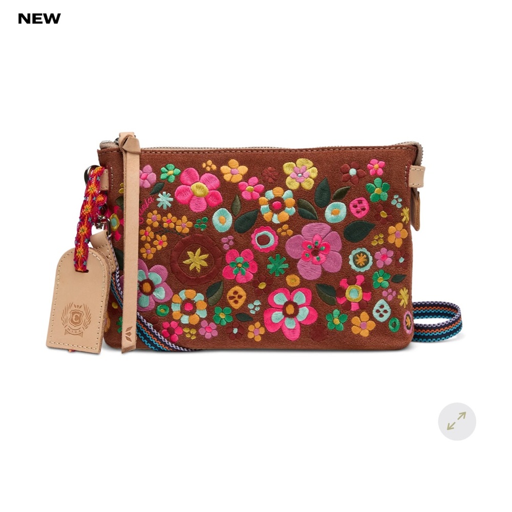 Consuela Floral Embroidered Brown Crossbody Bag